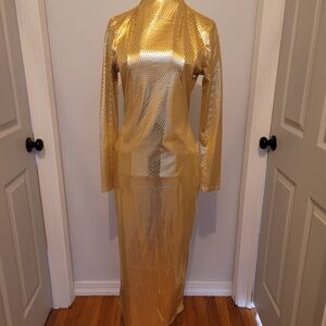 Gold Metallic Long Sleeve Dress